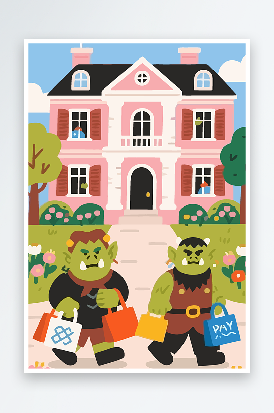 卡通兽人图标矢量插画图形元素-众图网