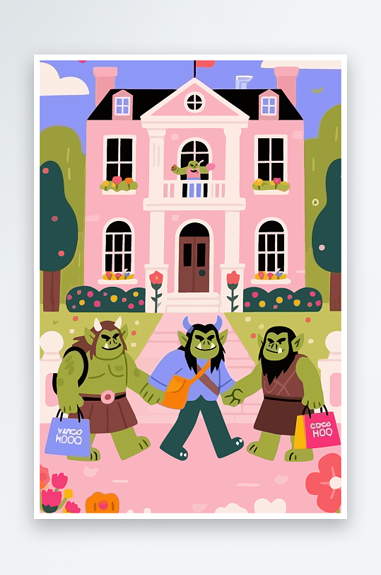 卡通兽人矢量插画图形元素-众图网