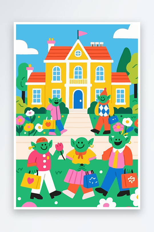 卡通兽人矢量插画图形元素-众图网