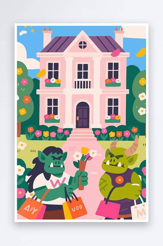 卡通兽人矢量插画图形元素-众图网