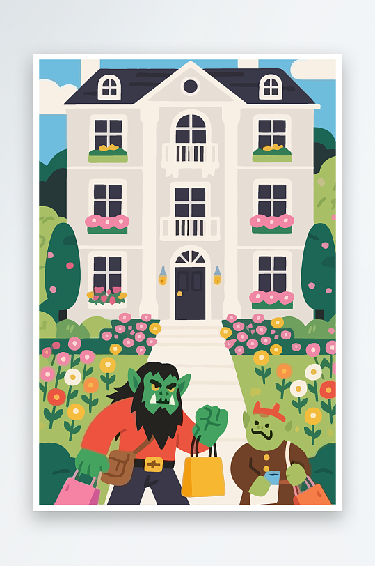 卡通兽人矢量插画图形元素-众图网