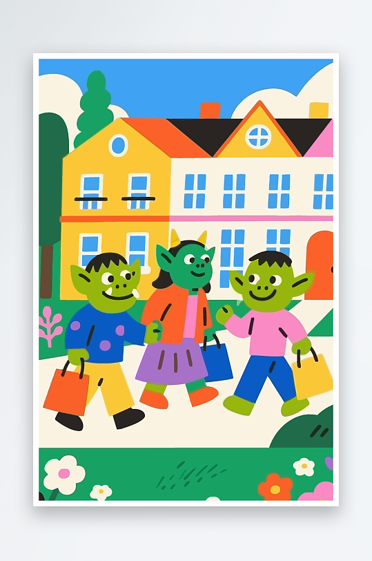 卡通兽人矢量插画图形元素-众图网