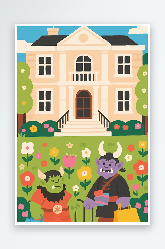 卡通兽人矢量插画图形元素-众图网