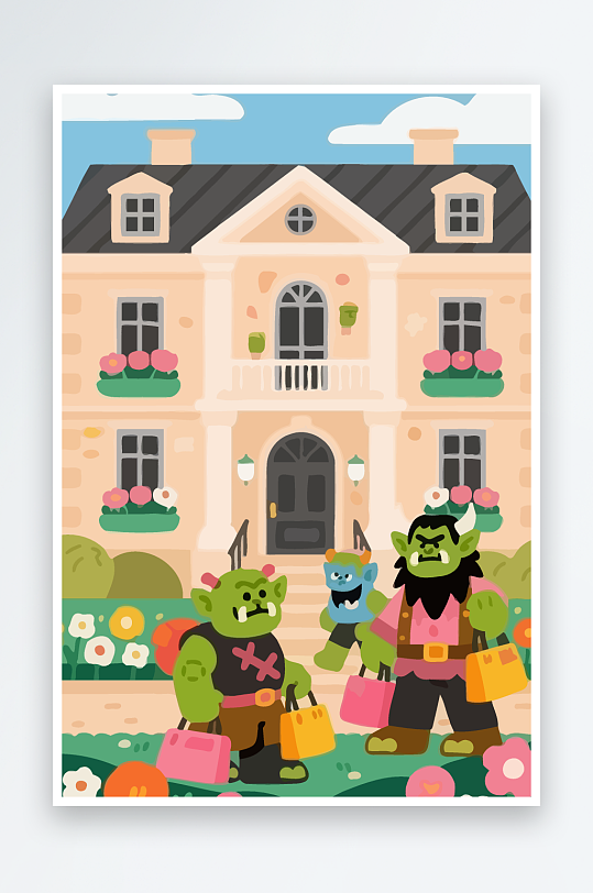 卡通兽人矢量插画图形元素-众图网