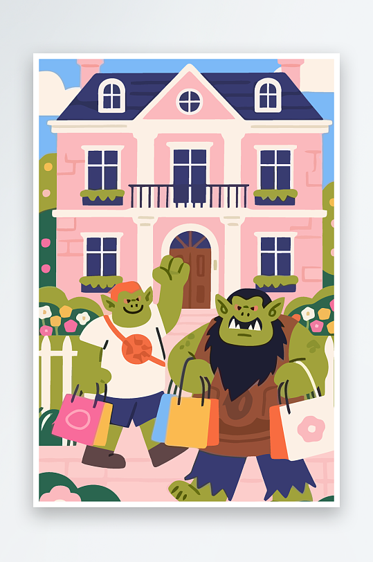 卡通兽人矢量插画图形元素-众图网