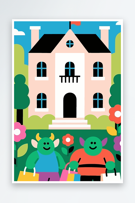 卡通兽人矢量插画图形元素-众图网