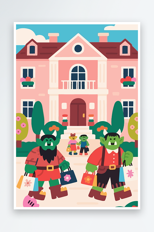 卡通兽人矢量插画图形元素-众图网