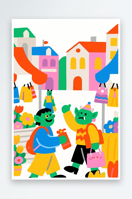 卡通兽人矢量插画图形元素-众图网