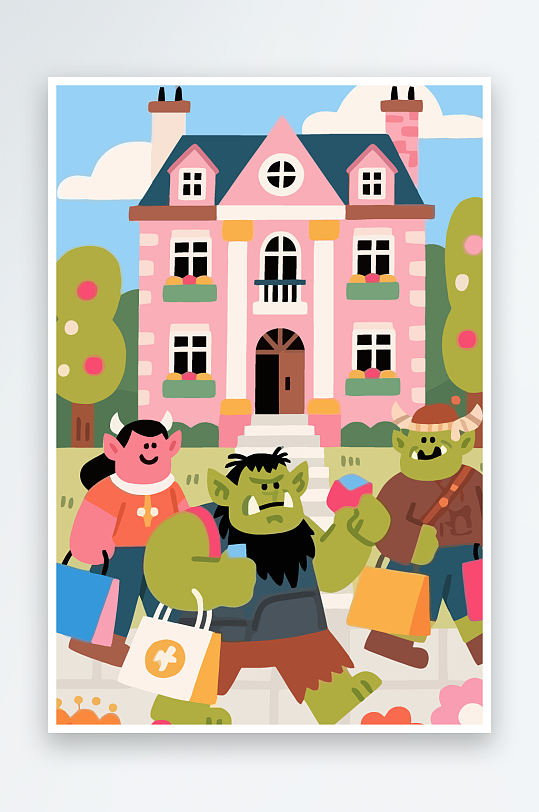 卡通兽人矢量插画图形元素-众图网