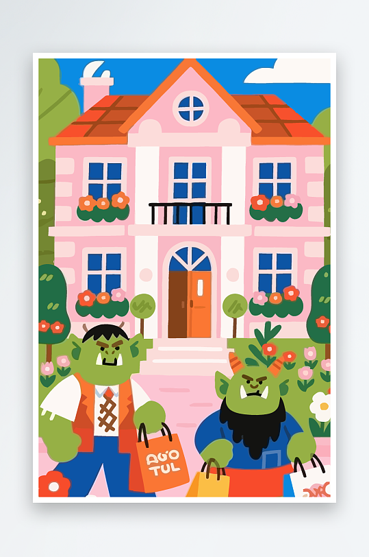 卡通兽人矢量插画图形元素-众图网