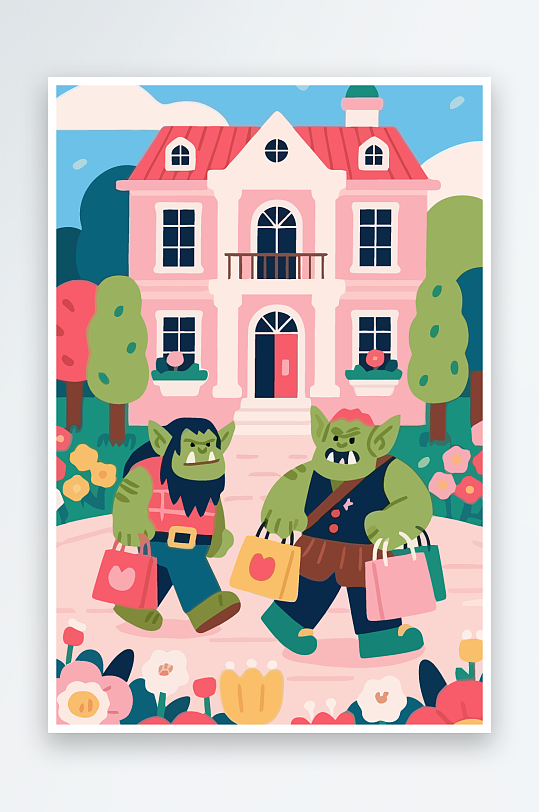 卡通兽人矢量插画图形元素-众图网