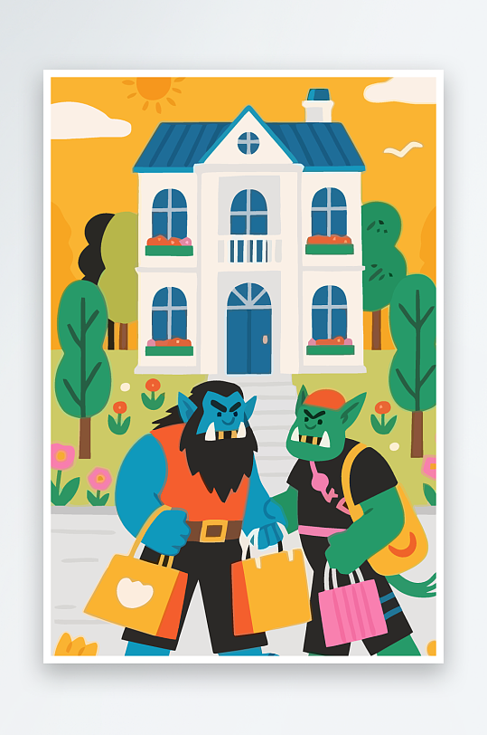 卡通兽人矢量插画图形元素-众图网