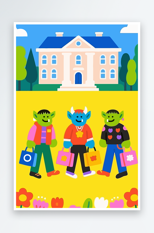 卡通兽人矢量插画图形元素-众图网