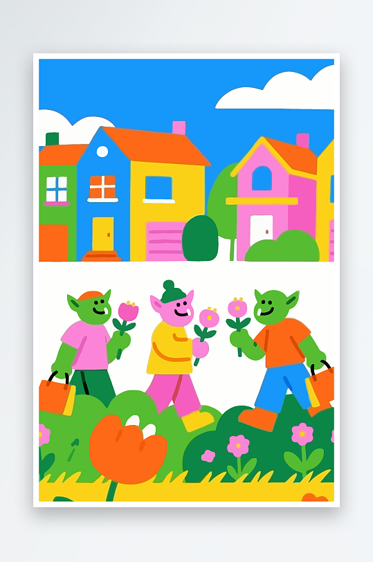 卡通兽人矢量插画图形元素-众图网