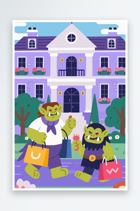 卡通兽人矢量插画图形元素-众图网