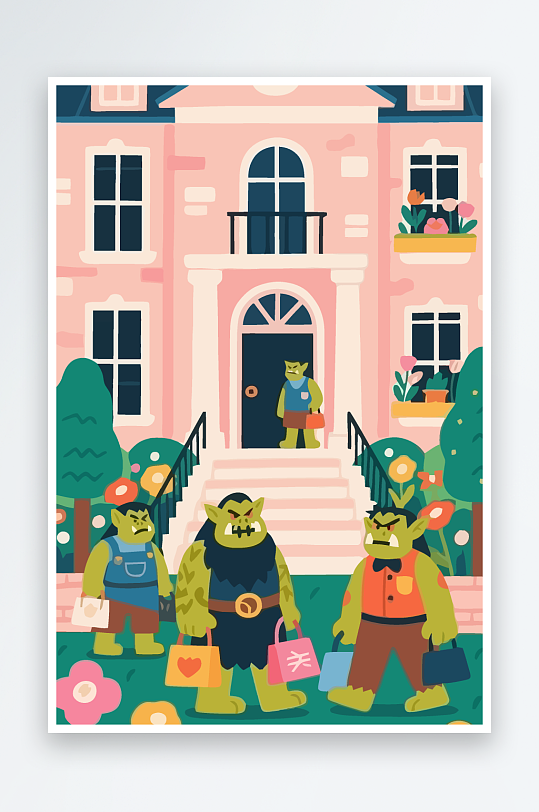 卡通兽人矢量插画图形元素-众图网