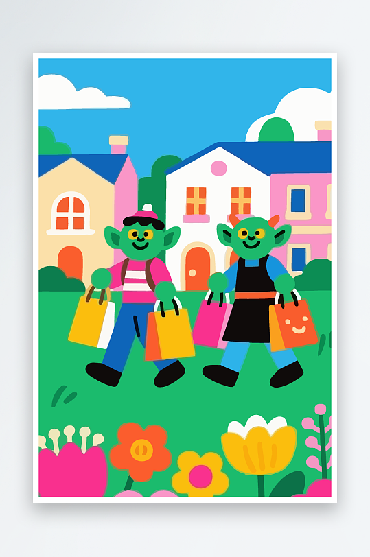 卡通兽人矢量插画图形元素-众图网