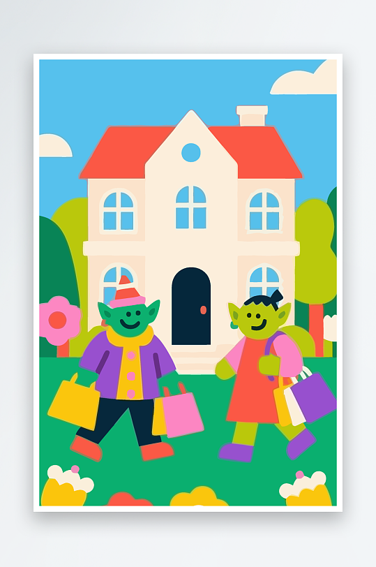 卡通兽人矢量插画图形元素-众图网