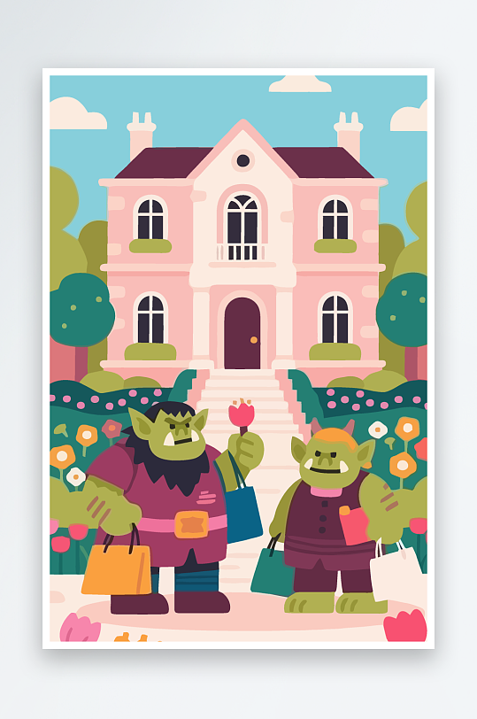 卡通兽人矢量插画图形元素-众图网