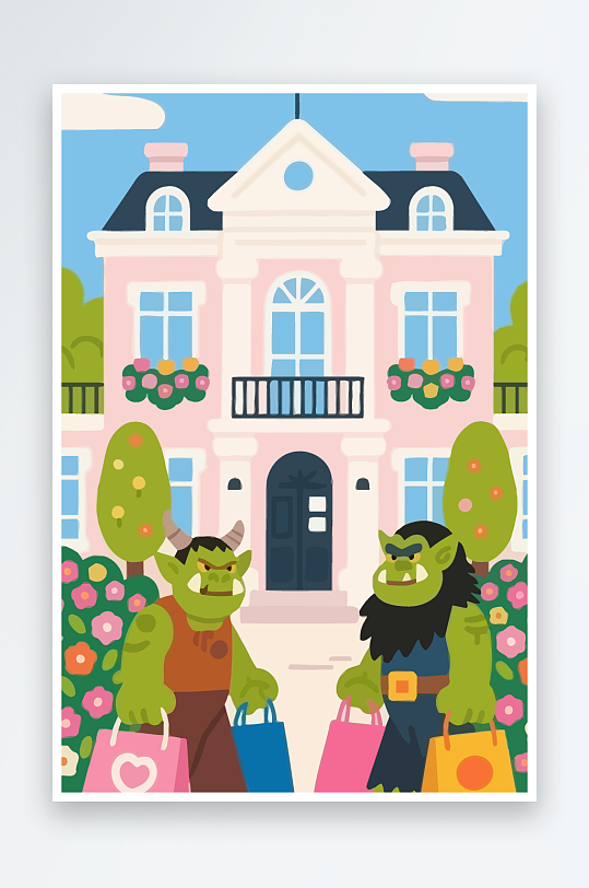 卡通兽人矢量插画图形元素-众图网