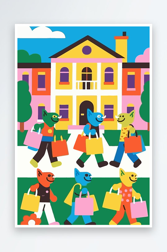 卡通兽人矢量插画图形元素-众图网