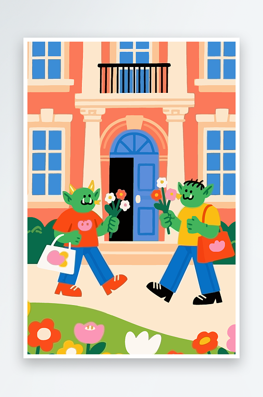 卡通兽人矢量插画图形元素-众图网