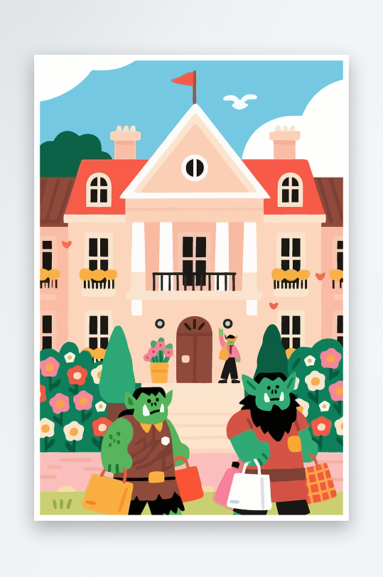 卡通兽人矢量插画图形元素-众图网