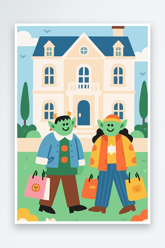 卡通兽人矢量插画图形元素-众图网