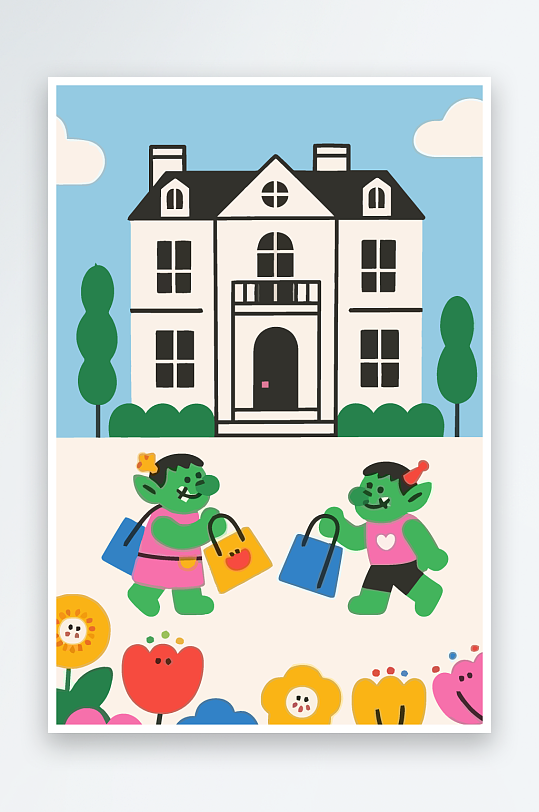 卡通兽人矢量插画图形元素-众图网