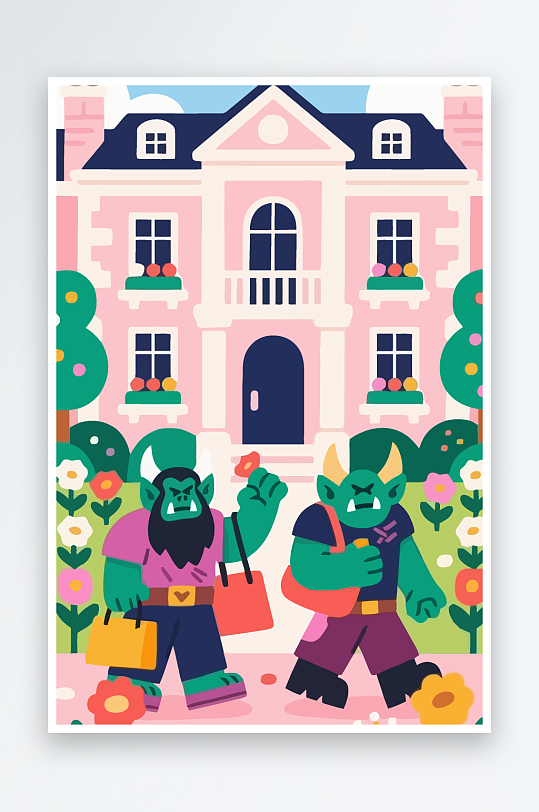 卡通兽人矢量插画图形元素-众图网