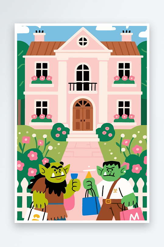 卡通兽人矢量插画图形元素-众图网