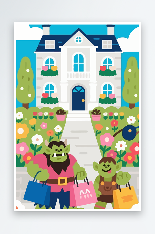 卡通兽人矢量插画图形元素-众图网