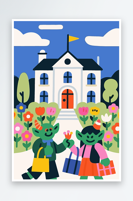 卡通兽人矢量插画图形元素-众图网