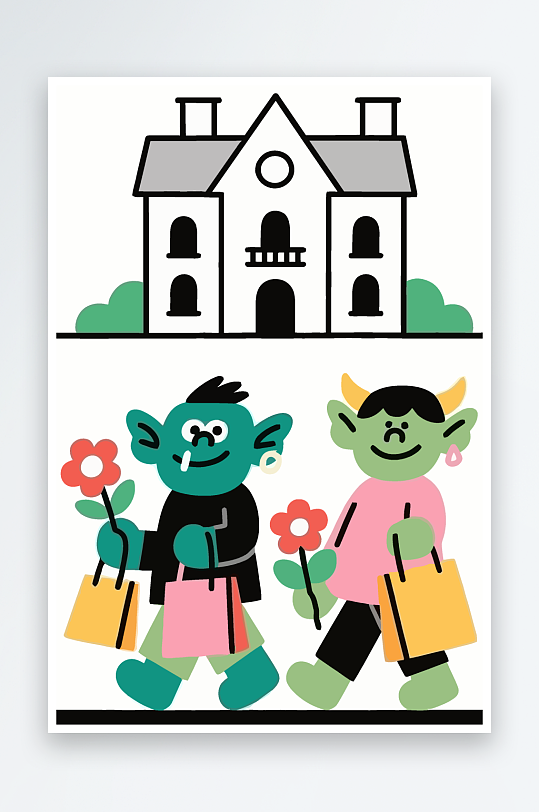 卡通兽人矢量插画图形元素-众图网