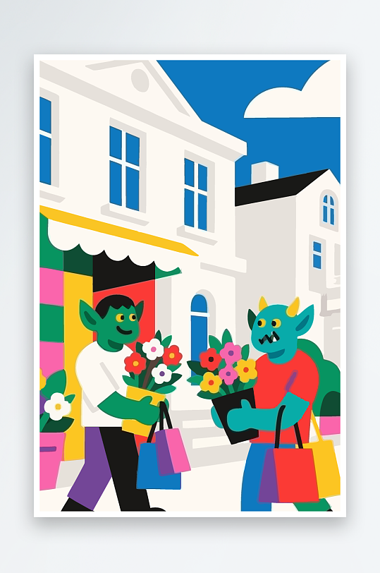 卡通兽人矢量插画图形元素-众图网