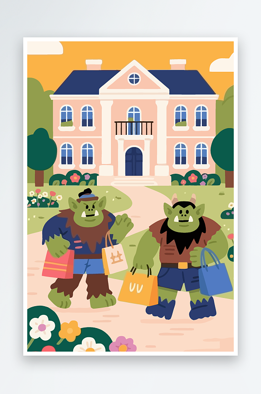 卡通兽人矢量插画图形元素-众图网