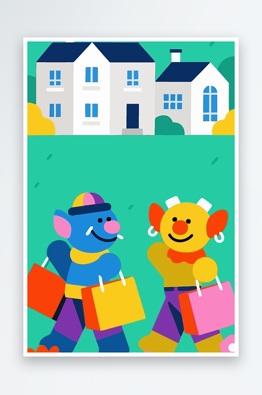 卡通兽人矢量插画图形元素-众图网