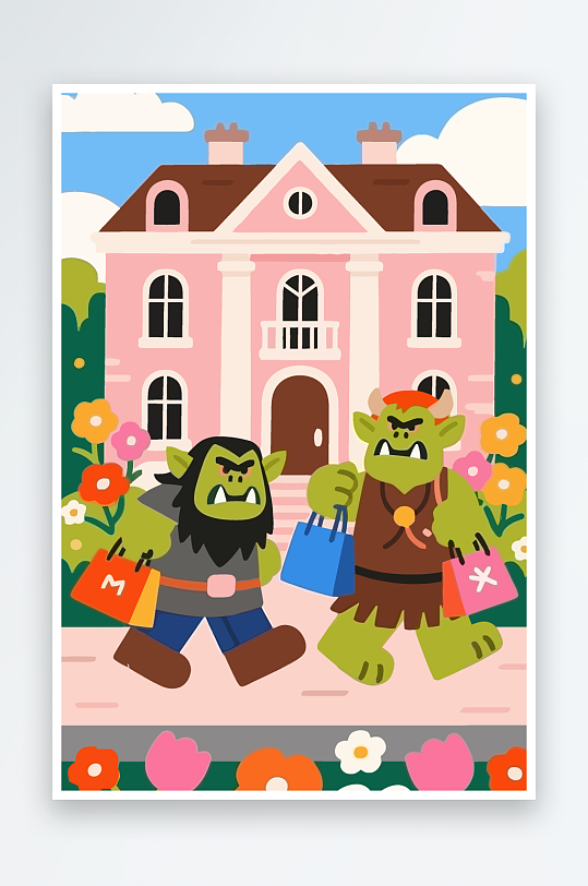 卡通兽人矢量插画图形元素-众图网