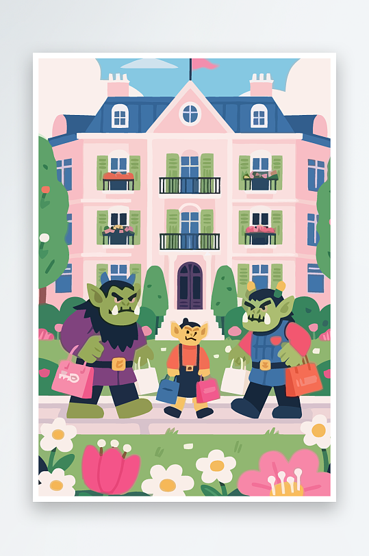 卡通兽人矢量插画图形元素-众图网