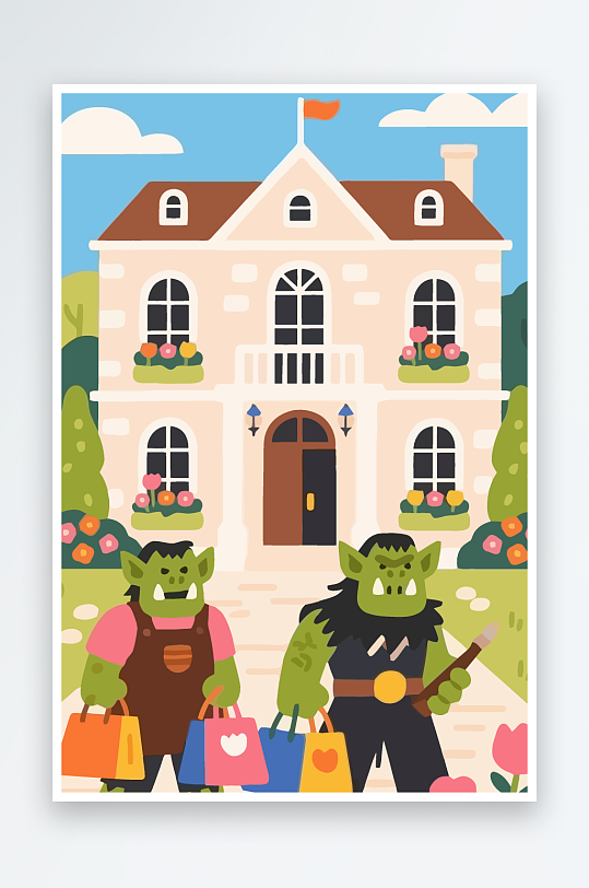 卡通兽人图标矢量插画图形元素-众图网