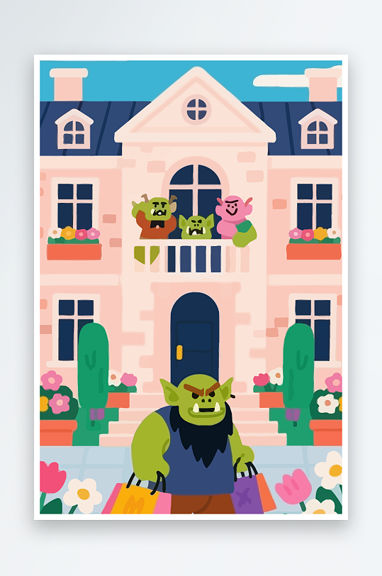 卡通兽人图标矢量插画图形元素-众图网