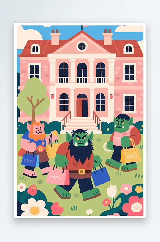 卡通兽人图标矢量插画图形元素-众图网