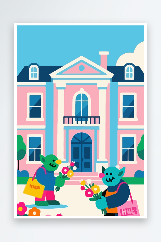 卡通兽人矢量插画图形元素-众图网