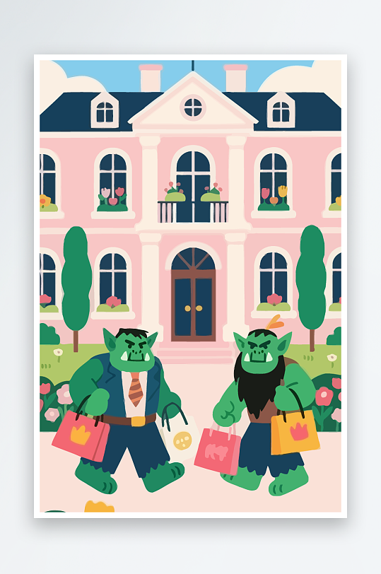 卡通兽人矢量插画图形元素-众图网