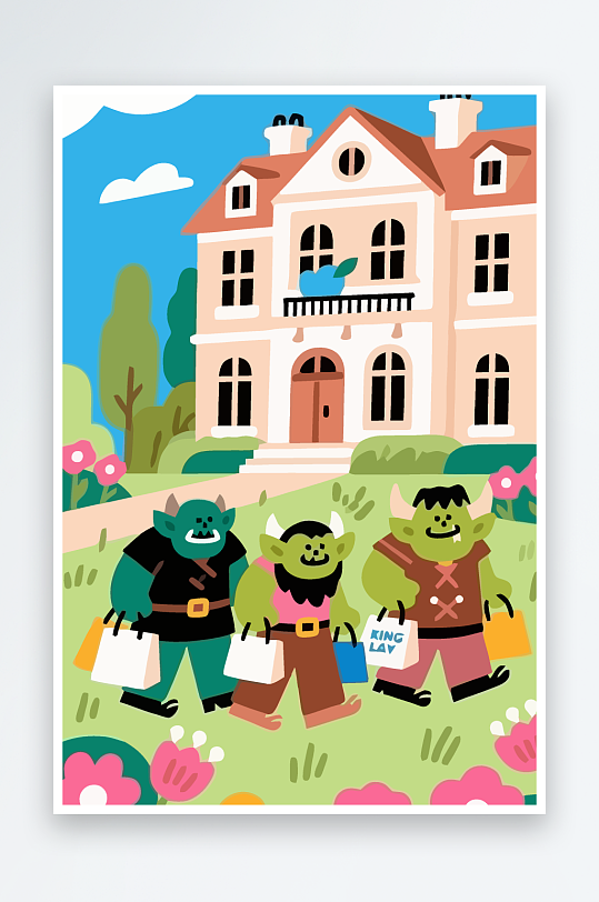 卡通兽人矢量插画图形元素-众图网