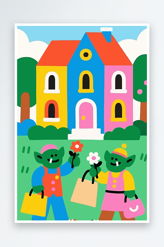 卡通兽人矢量插画图形元素-众图网