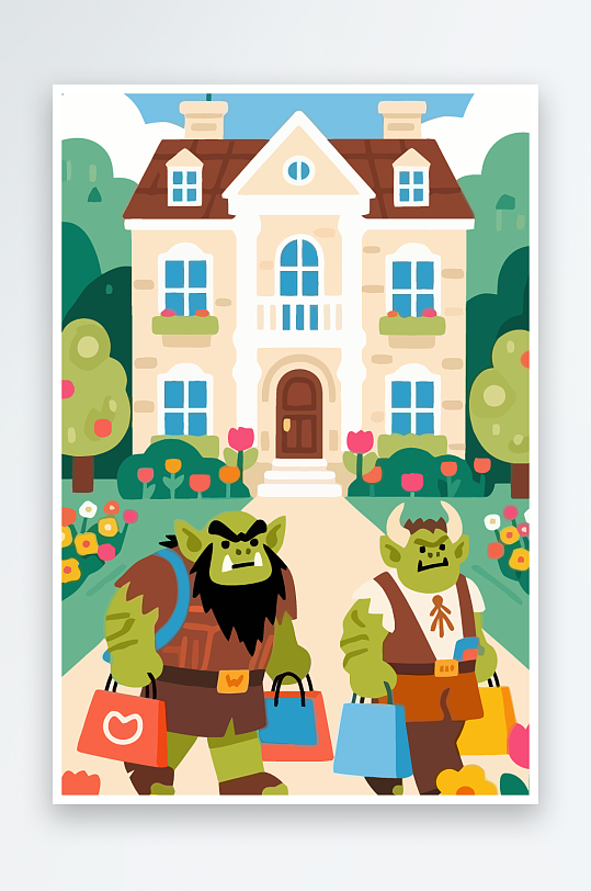 卡通兽人矢量插画图形元素-众图网