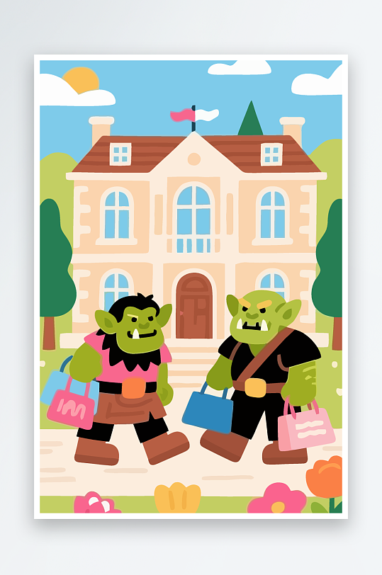 卡通兽人矢量插画图形元素-众图网