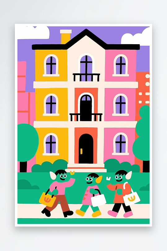 卡通兽人矢量插画图形元素-众图网