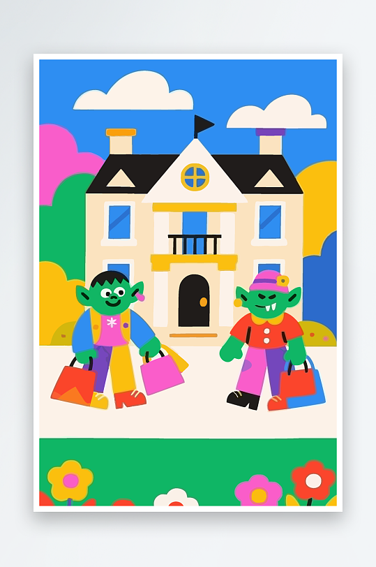 卡通兽人矢量插画图形元素-众图网